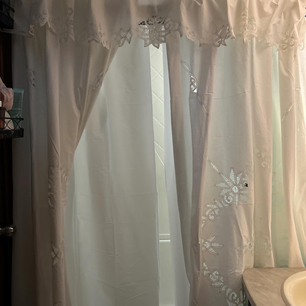 Victorian Battenburg Lace Shower Curtain: White Cotton, Vintage Style ...