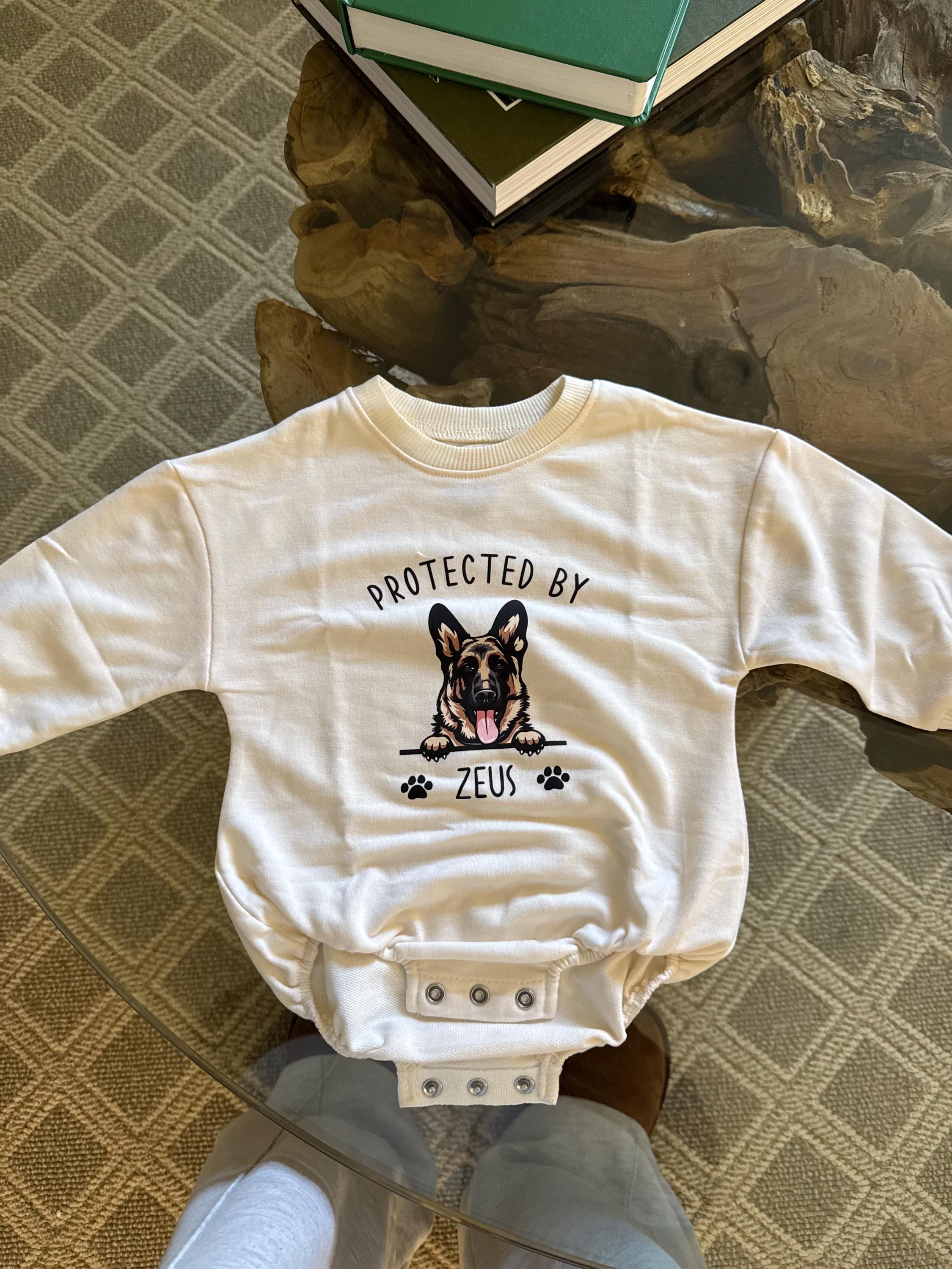 Custom Pet Portrait Protected By Baby Romper, Personalized Puppy Romper for Boys and Girls, Baby Pet Lover Outfit,Custom Baby Gift with Name