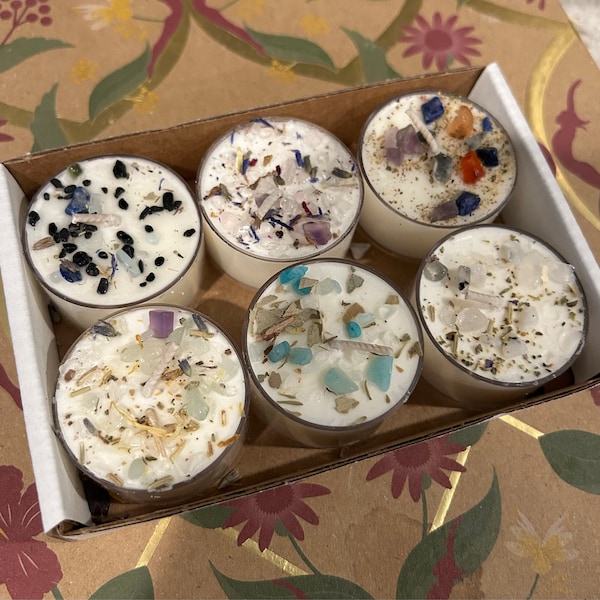 Crystals & Herbs Tealight Candles - Soy Candles - Aromatherapy Candles ...