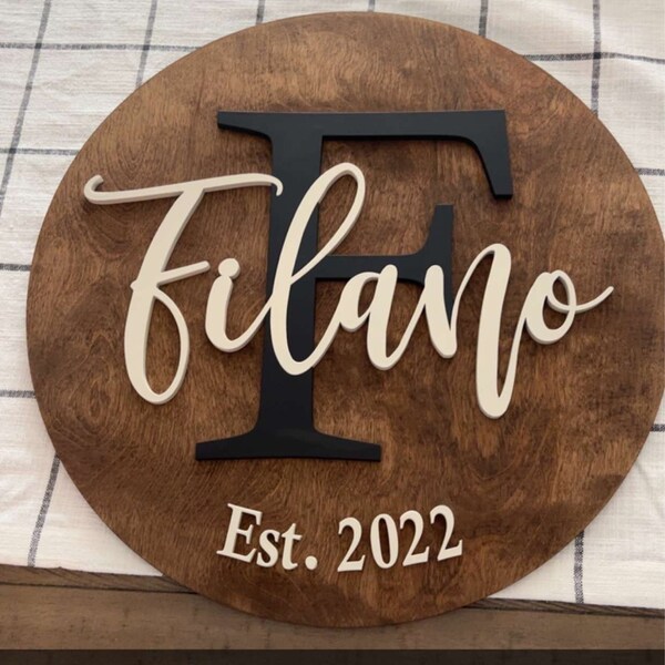 Personalized Family Name Round Wood Sign, Established Year Sign, Last ...