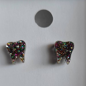 dental gift dental hygienist gift tooth stud earring rainbow earring dentist gift dental jewelry Glitter Rainbow tooth earrings simpl