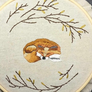 Tiny Sleeping Fox Miniature Embroidery Pattern. Thread Painting Pattern ...