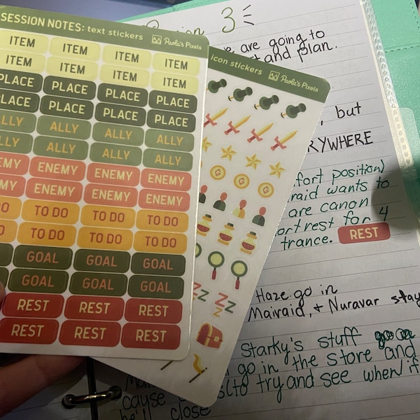 Dungeons and Dragons Session Notes Sticker Sheets - Text and Icon ...