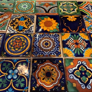 25 Mexican Talavera Tiles Handmade Assorted Designs Mexican Ceramic 4x4 Inch 25 Mexican Talavera Tiles Handmade Assorted Designs Mexican Ceramic 4x4 Inch