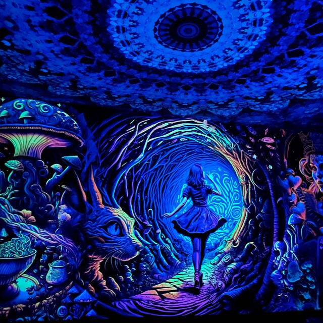 Alice in Wonderland Tapestry: Psychedelic Blacklight Neon Wall Art