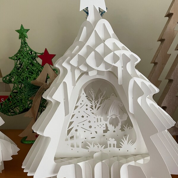 3D Christmas Tree Pop up Card SVG Template, Paper Craft Lighting (PDF ...