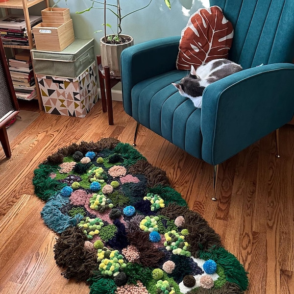 Hand Hooked Green Moss Rug: Abstract Meadow Carpet, Custom Rug - Etsy