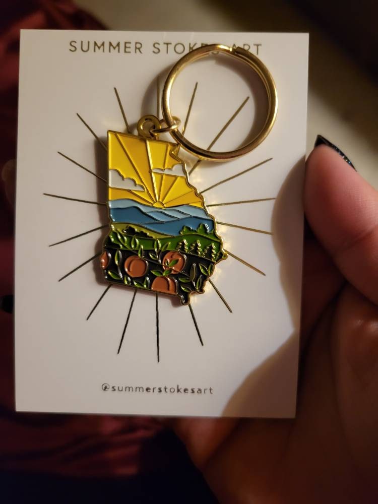 Georgia Soft Enamel Keychain 1.5&quot; | Georgia Outline Key Ring | Illustrated State Keychain