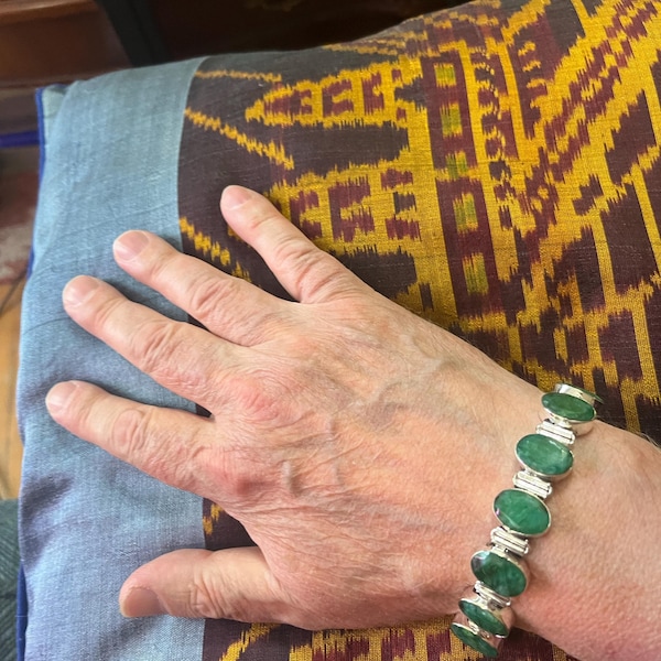 Handmade Zambian Emerald Bracelet: 925 Sterling Silver Adjustable Chain ...