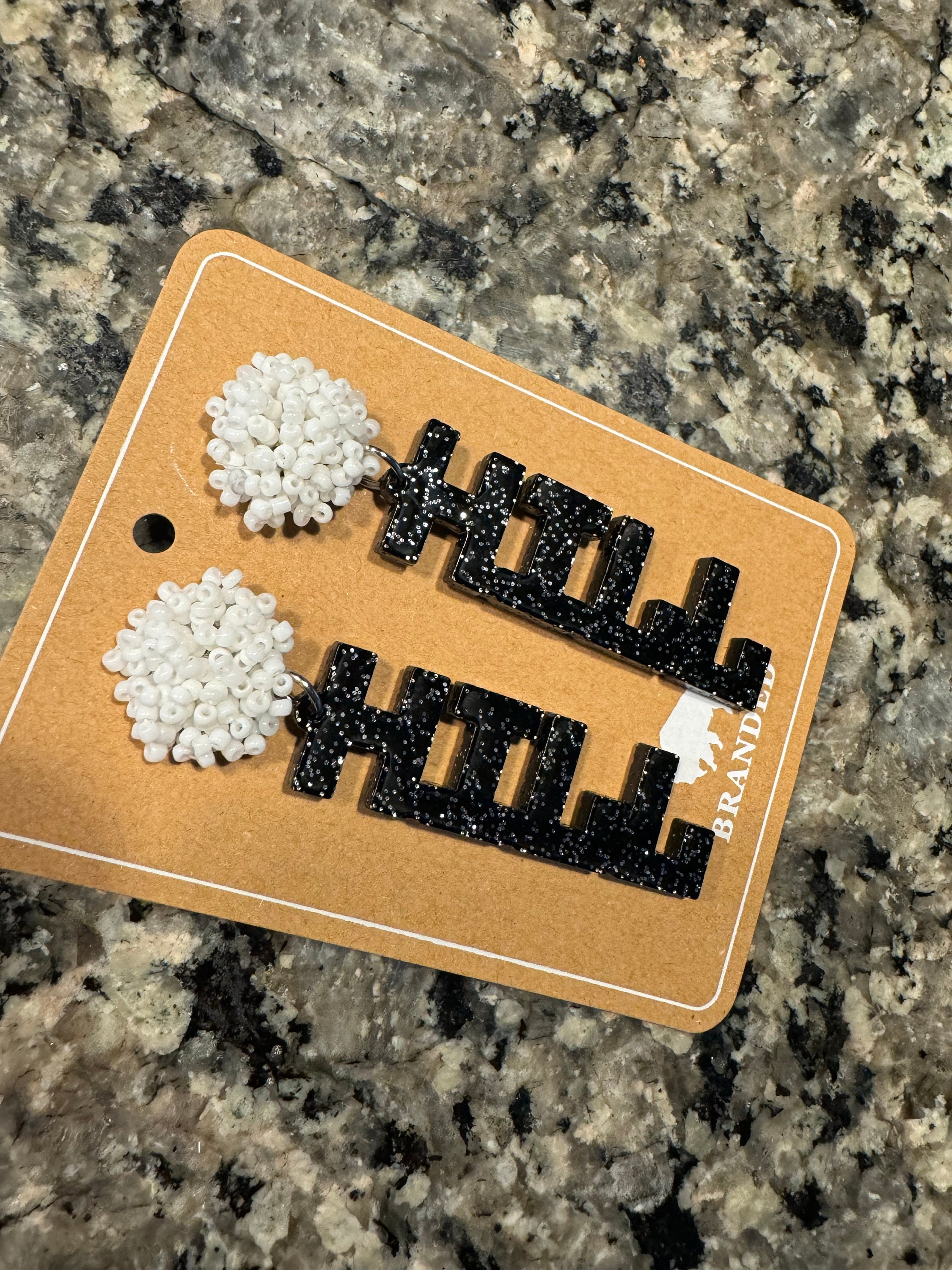 Personalized Custom Game Day Earrings 3/4 inch bead topper-High School-College-Football-Team Name-Spirit Wear Gear-Birthday Gift