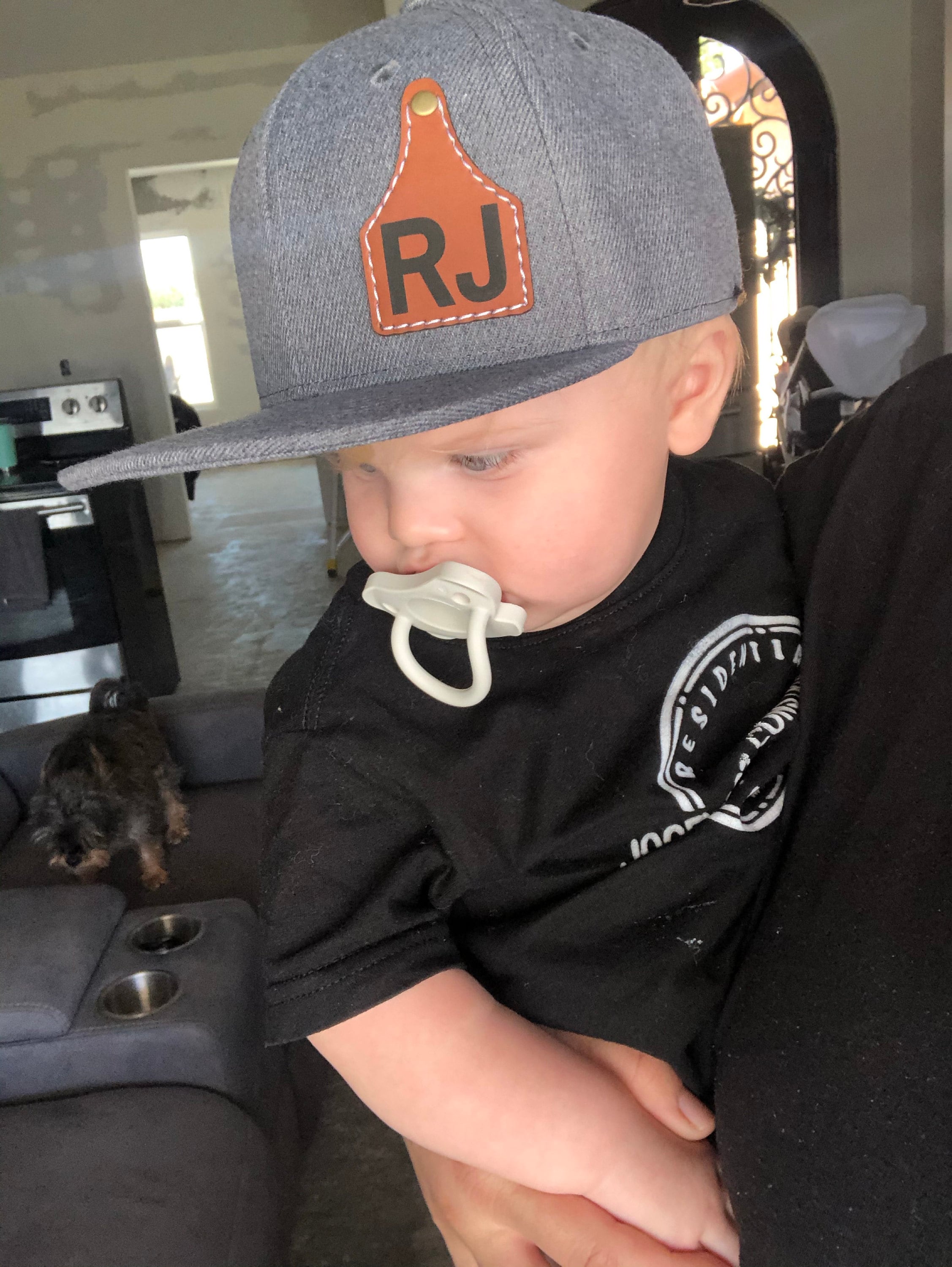 Custom Cow Tag Hat Kid Size, Cattle Tag Rancher Hat, Personalize Baby Toddler Youth kid Cowboy cap, ranch brand logo initials leather patch