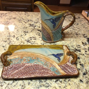 Hummingbird Pottery Pitcher Handmade Stoneware Functional - Etsy