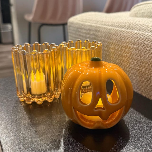 陶器製ハロウィンかぼちゃティーライトホルダー3個セット、ジャック