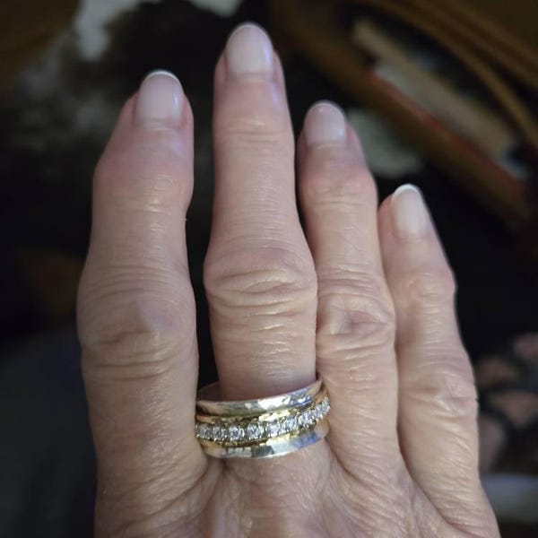 Aria Spinner Ring - Handmade 925 Sterling Silver and 14K Yellow Gold ...