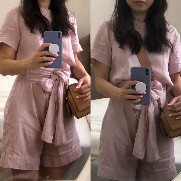 Red Linen Embroided Playsuit