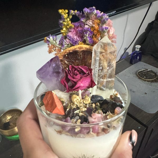 Self Love Intention Candle With Crystals, Herbs & Flowers- Black ...