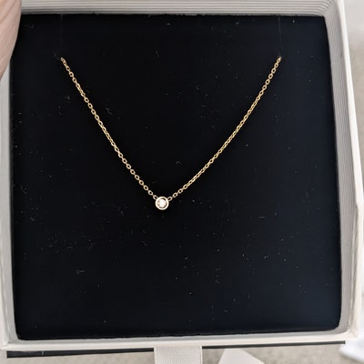 Mini Diamond Necklace / Diamond Solitaire Necklace 0.03CT / 14K Gold ...