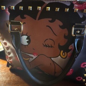 Betty Boop Black Shoulder Bag Leather Tote Zippered Birthday