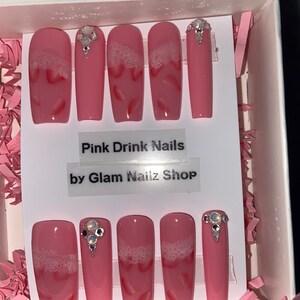 Pink Drink Nails Strawberry Nails Etsy