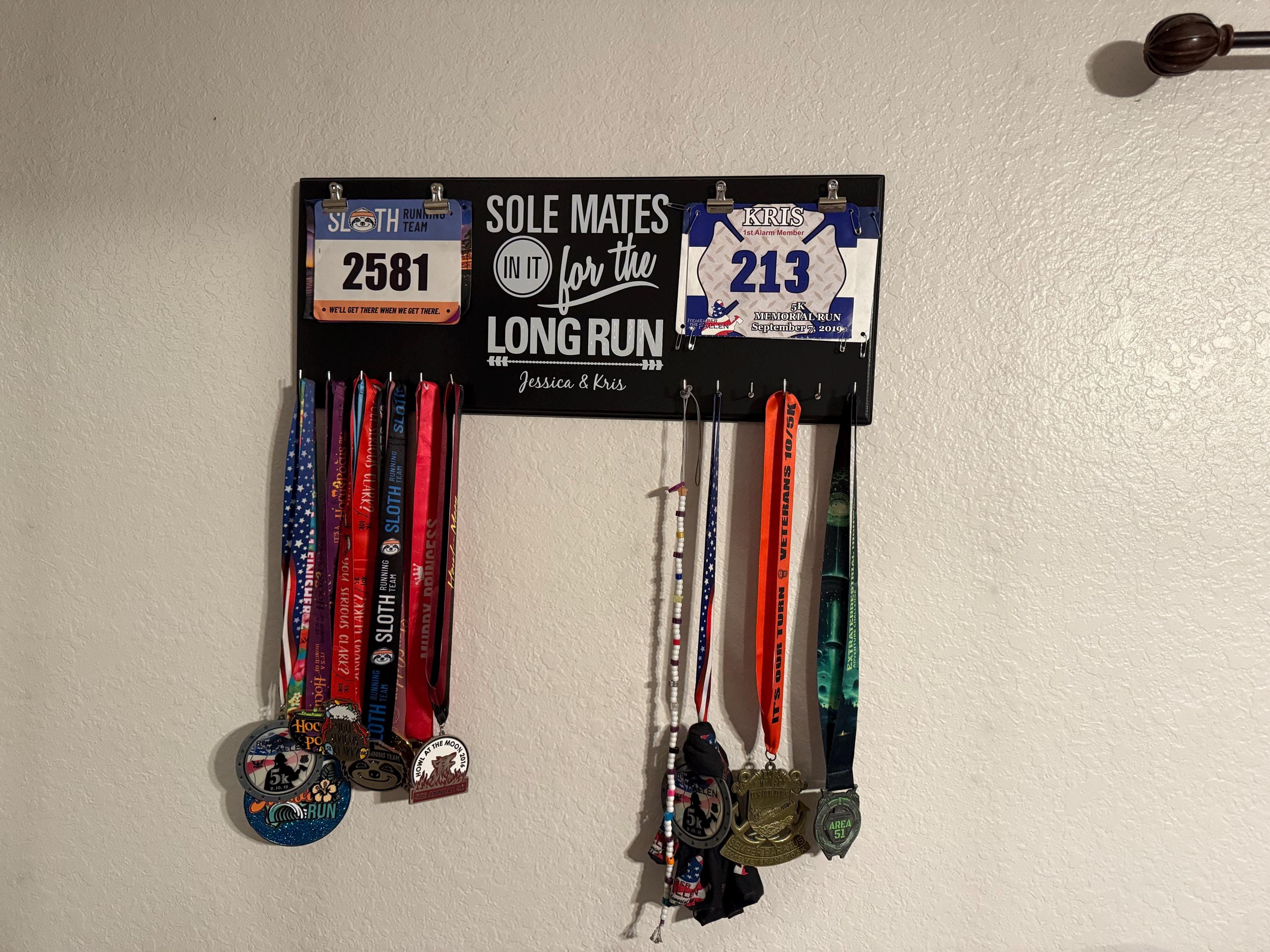 Couples Race Bib Medal Holder - Sole Mates Race MEDAL Bib Display - CUSTOMIZE Name Gift Idea Perfect Couples who Run