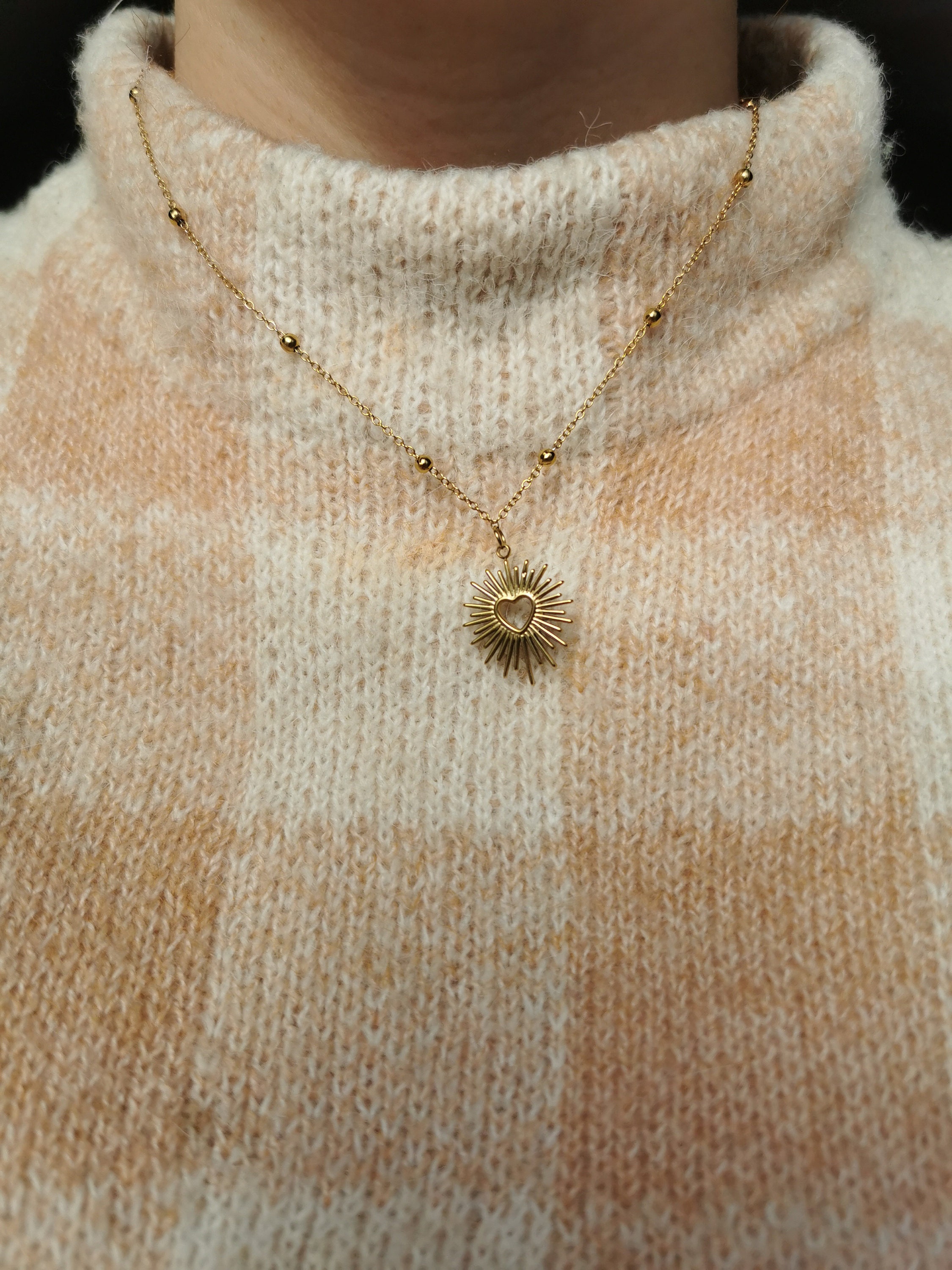 golden sacred heart necklace, ex voto necklace, sacred heart jewelry, astral heart, Virgin Mary necklace, ex voto pendant, Mother&#39;s Day gift