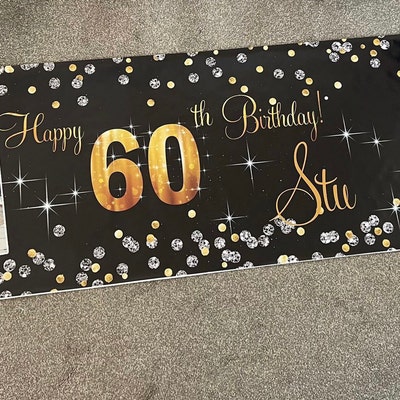 2 Personalised Birthday Banner Photo Silver Gold Pink Party Wedding ...