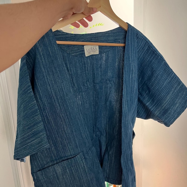 Handmade Organic Cotton Indigo Dye Thai Jacket Kimono Shirt Robe Photo Inspiration