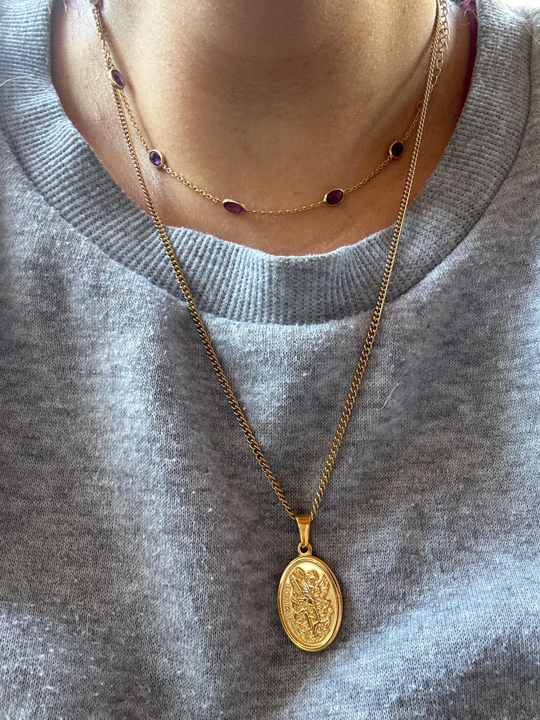 18k Gold St Michael Pendant Saint Michael Medal Man Pendant Man Necklace for Men Pendant for Men Gold Man Necklace Gift Mans Gift For Dad
