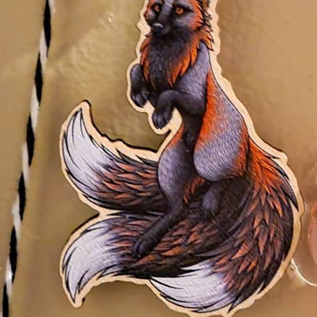 Cross Fox Kitsune Wooden Keyring - Etsy