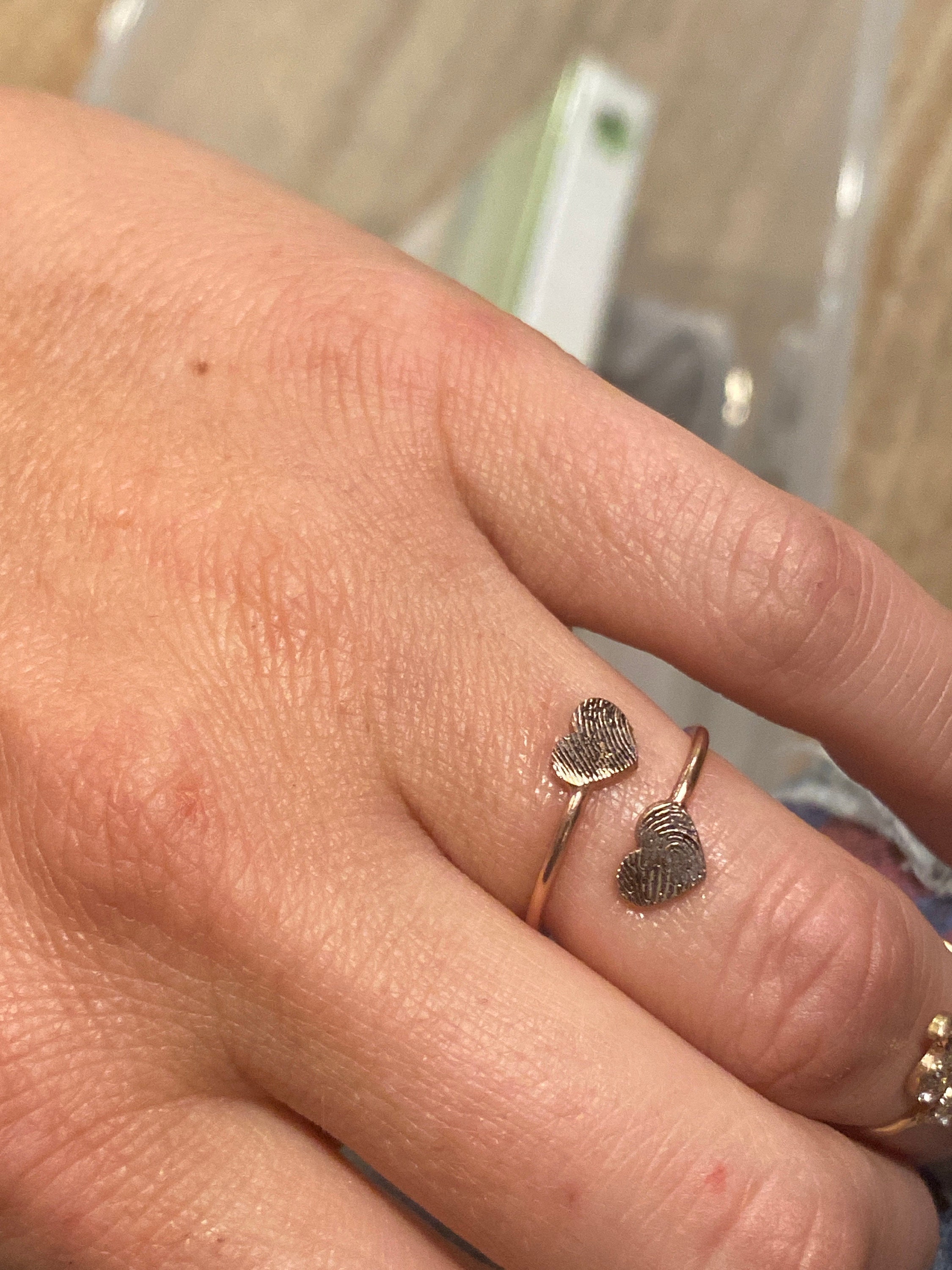 Double Heart Fingerprint Ring, Custom Fingerprint Ring, Personalized Fingerprint Jewelry, Wrap Coil Ring, Loss Memorial Gift