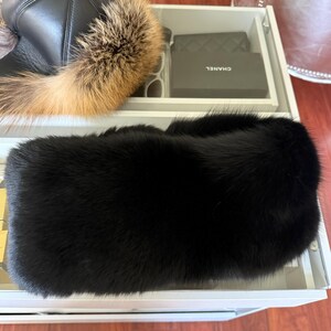 Black Fluffy Snood, Real Fox Fur Collar, Gift for Grandma