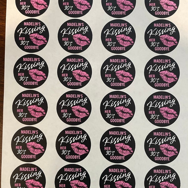 Kissing Her 20s, 30s, 40s Goodbye Birthday Party Favor Stickers, Happy ...