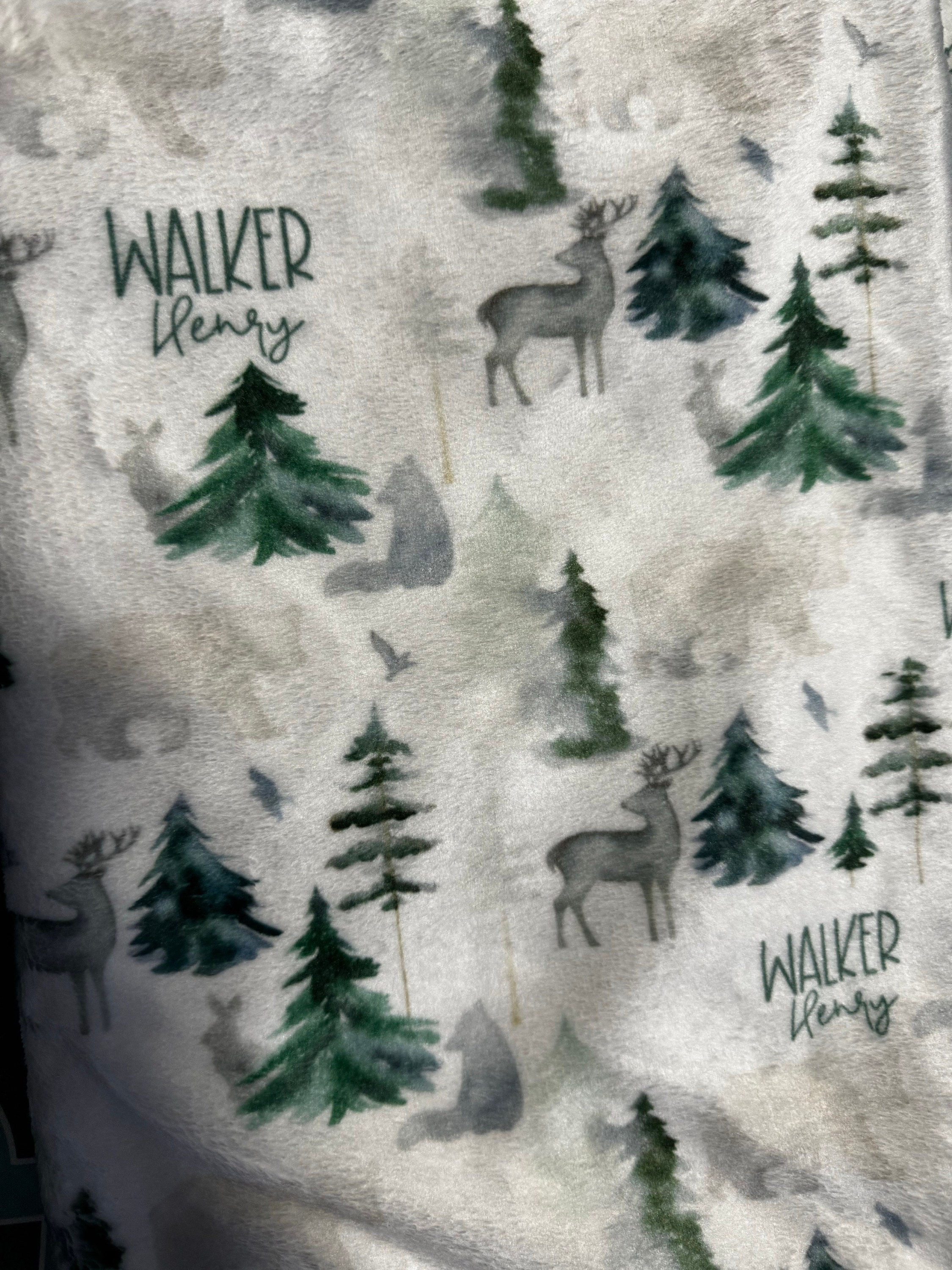 Personalized Woodland Blanket Hat Set -Custom Baby Shower Gift Hospital Name Announcement -Personalized Buck Bear Baby Blanket - SW547