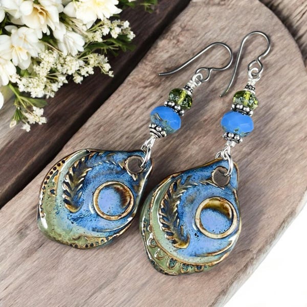 Picture of Set of Ceramic Pendants, 4 Artisan Pendants of Porcelain, Boho Necklace ...