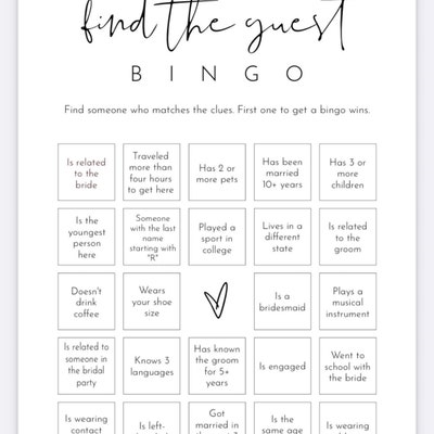 Find the Guest Bingo Game, Minimalist Bridal Shower Bingo, Social Game ...