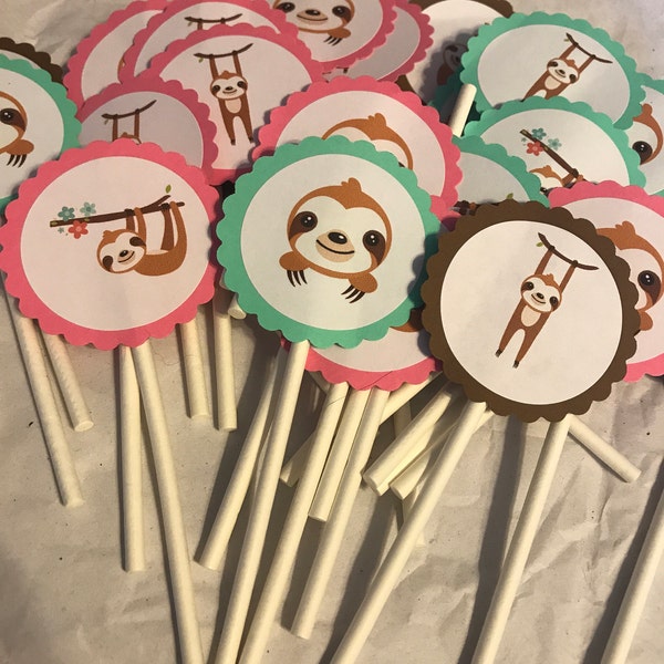 Sloth Cupcake Toppers — 18 Mixed Shapes, Handmade & Reusable For Birthday Parties, Baby Showers (Blue & Green)