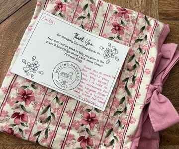 XL Vintage Fabric Pink Floral Quilted Bow Bible/Book Bag I Quilted Bible/Book Sleeve