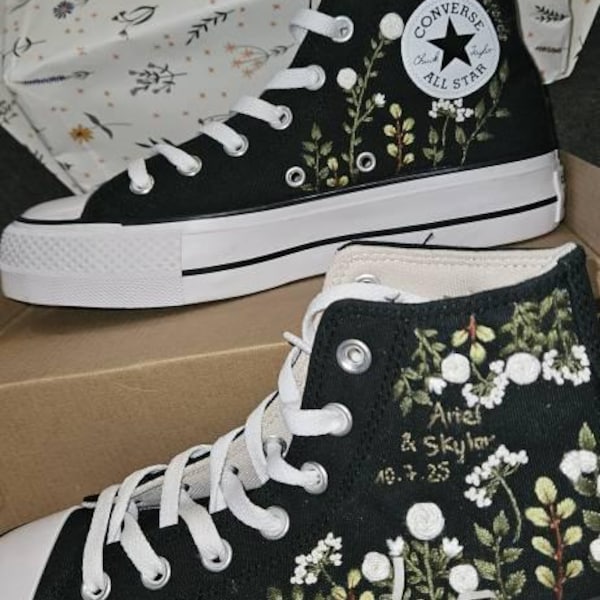 Wedding Converse for Bride, Fall Rustic Flower Embroidered Converse ...