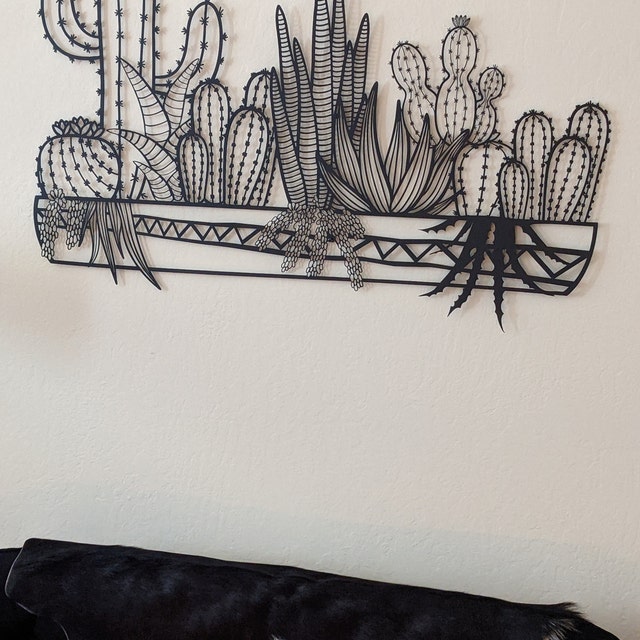 3 PCS Arte De Pared De Metal De Cactus Decoraciones De Pared De Metal  Temáticas Naturales Arte De Pared De Metal Moderno Negro Decoración De  Pared Mod