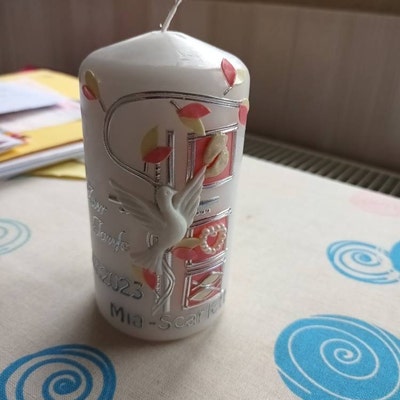 Personalisierte Taufkerze Mit Boot-Motiv In Rosa – Mit Name Und Datum, 25x7 Cm, In Deutschland Handgefertigt