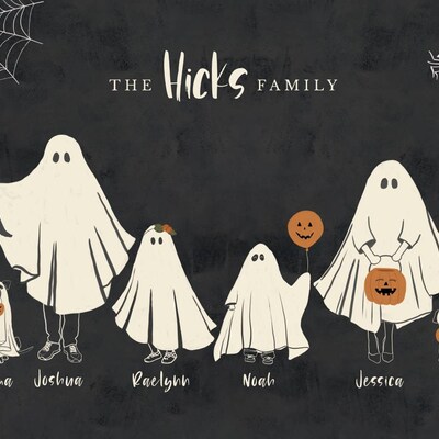 Halloween Family Portrait, Personalized Family Print, Halloween ...