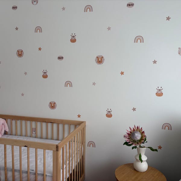 Boho Safari Animal Wall Sticker Decals | Lion Nursery Wall Art | Jungle ...