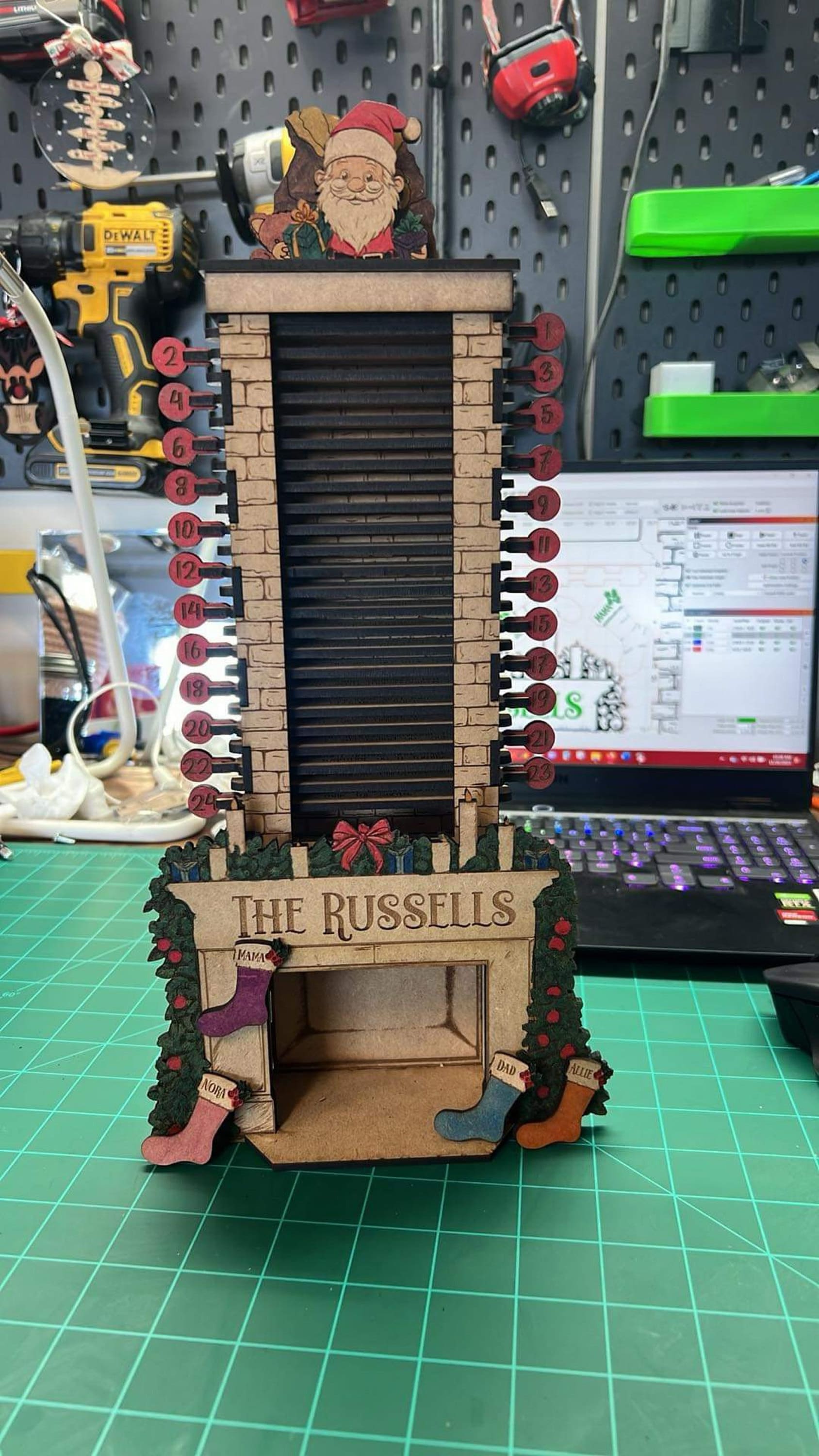 Santa in the Chimney, Christmas Advent Countdown Calendar, Laser Cutting
