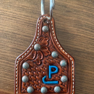 Handmade Leather Ear Tag Key Chains Personalized With Your Initials or ...