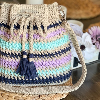 Crochet Bag PATTERN Coastal Drawstring Bag Crochet - Etsy