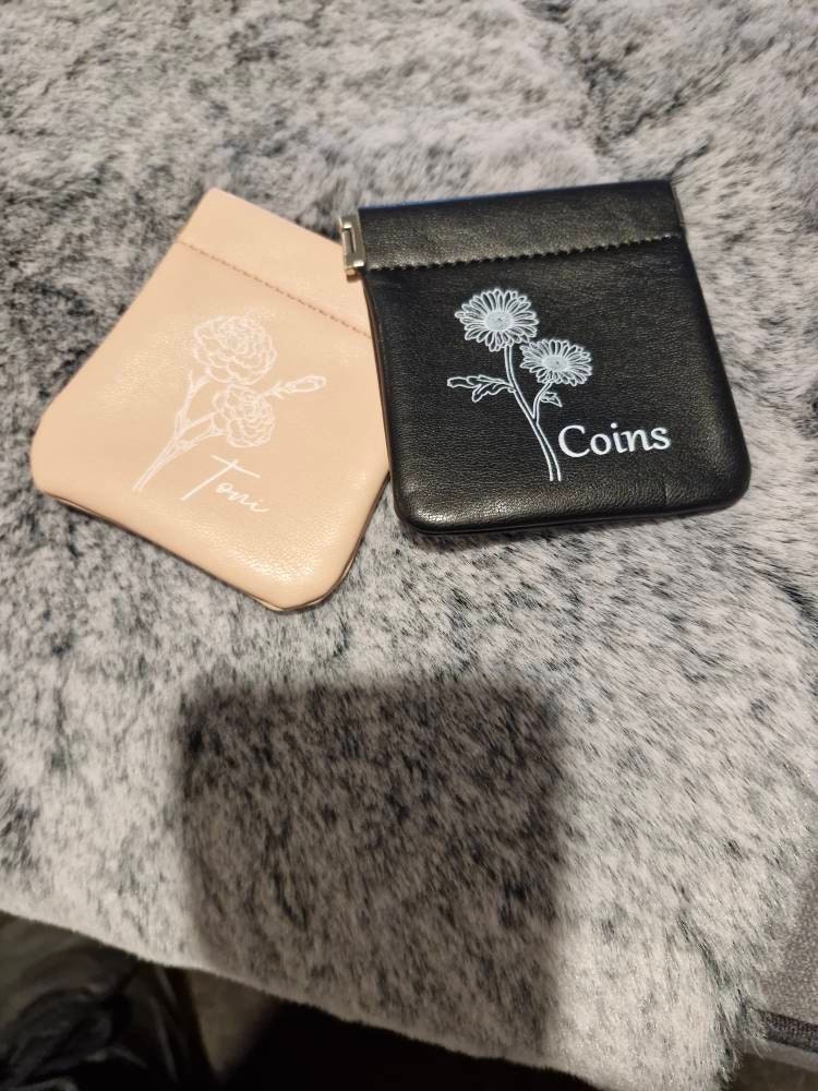 Mini Personalized Coin Purse, Birthday Flower Coin Purse, Small Wallet, Small Coin Pouch, Coin Purse for Women, Mini Jewelry Bag, Girl Gifts