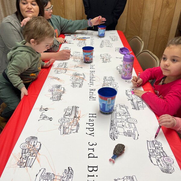 Personalized Fireman Birthday Decorations Coloring Table Runner ...