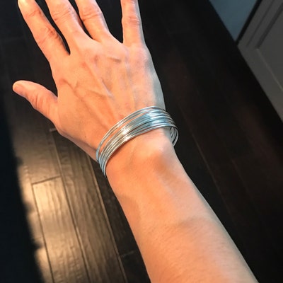 12 Skinny Sterling Silver Bangles, Set of Twelve Stacking Bracelet ...