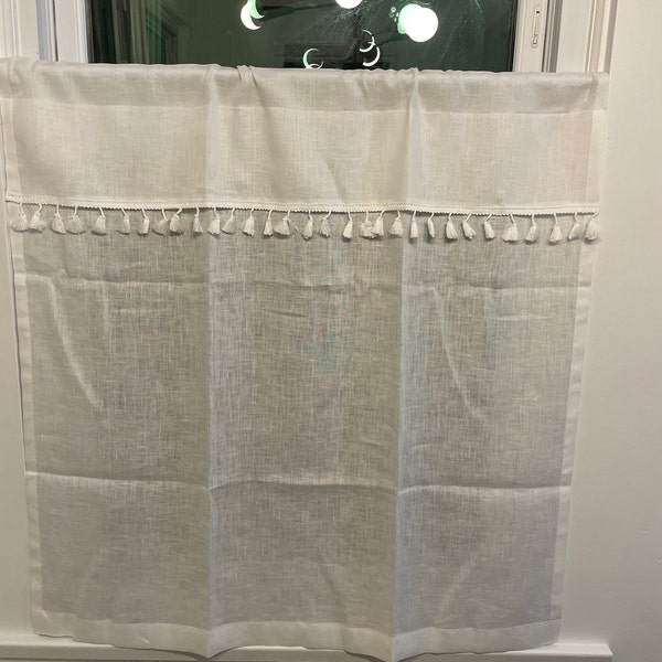 Boho Curtains|white Linen Bohemian Curtains With WHITE Tassels|kitchen Curtains|1 Panel - Etsy