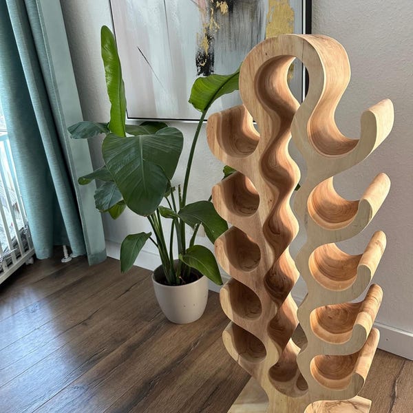 Wooden Wine Rack Freestanding | Sculptural Suar Wood Wine Holder ...